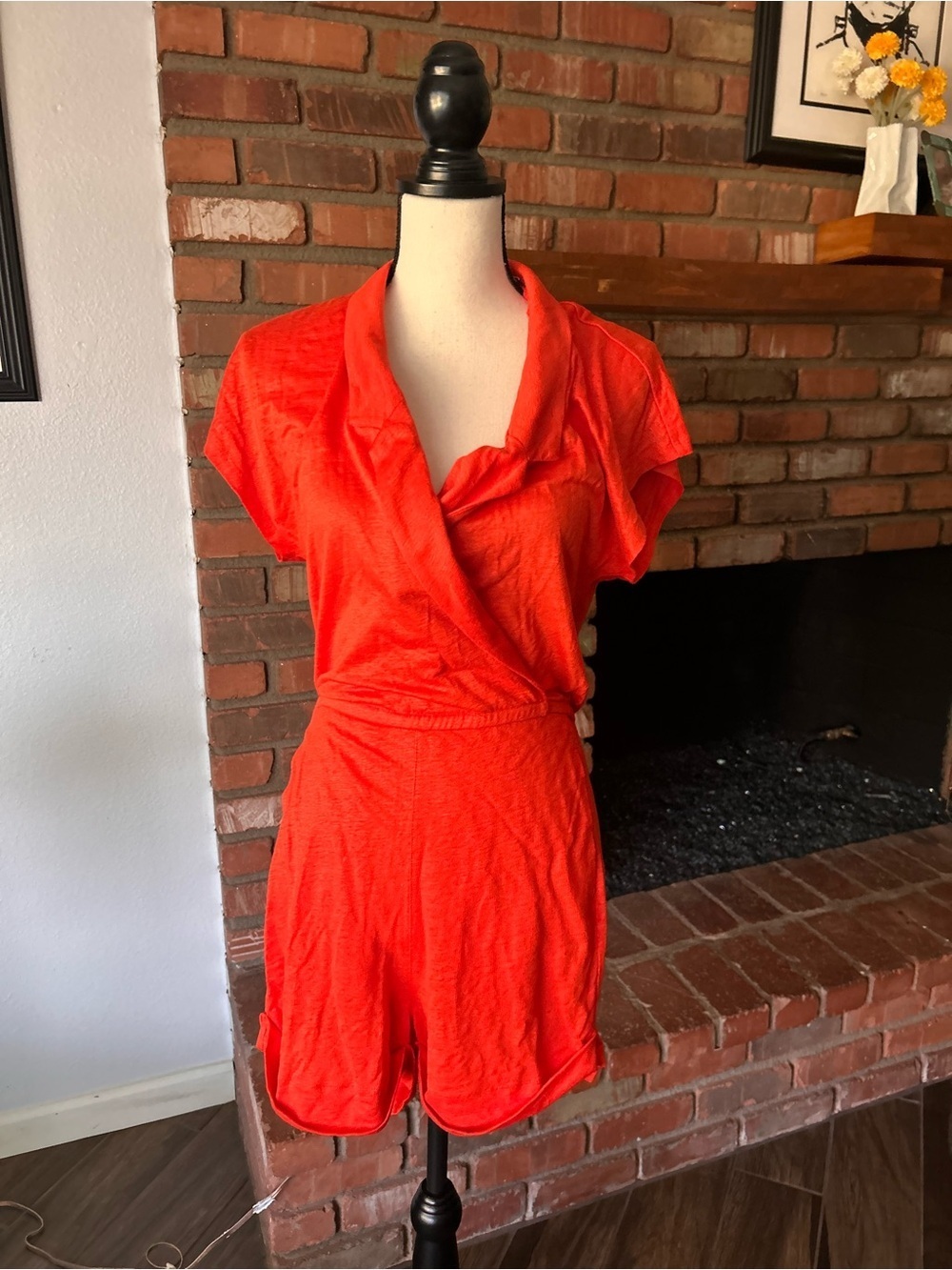 NWT Majestic Filatures Combishort Romper in Sunset Orange Sz XS